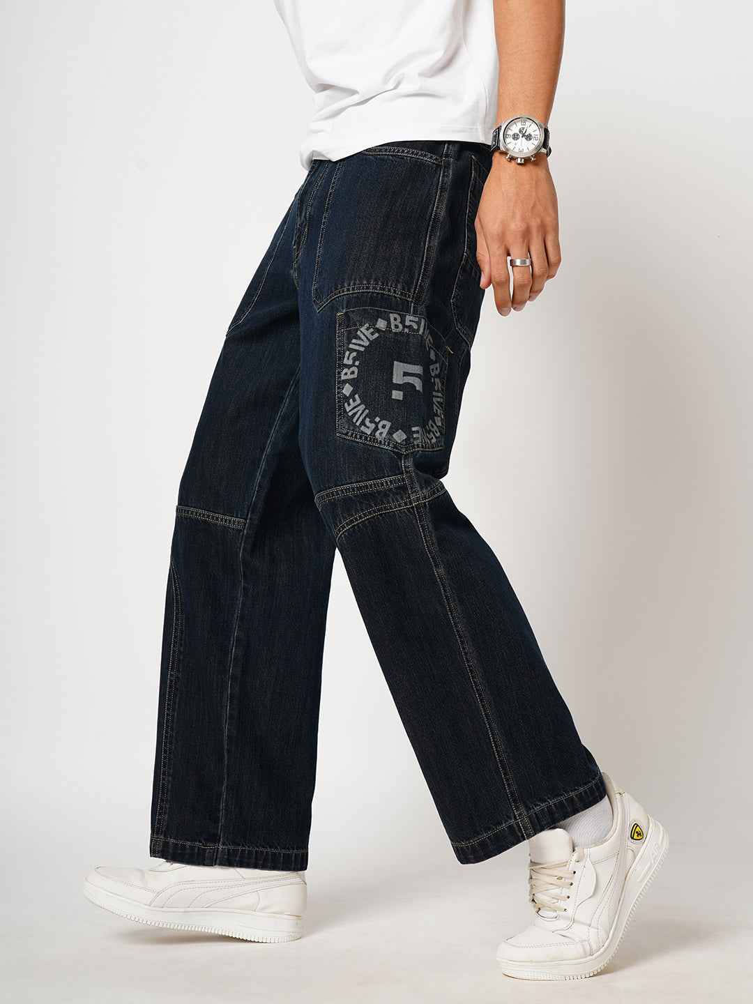 Bold Panel Dark Blue Men's Straight Fit