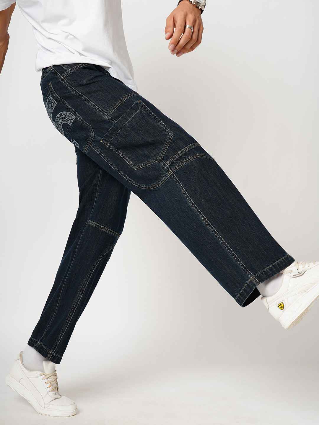 Bold Panel Dark Blue Men's Straight Fit