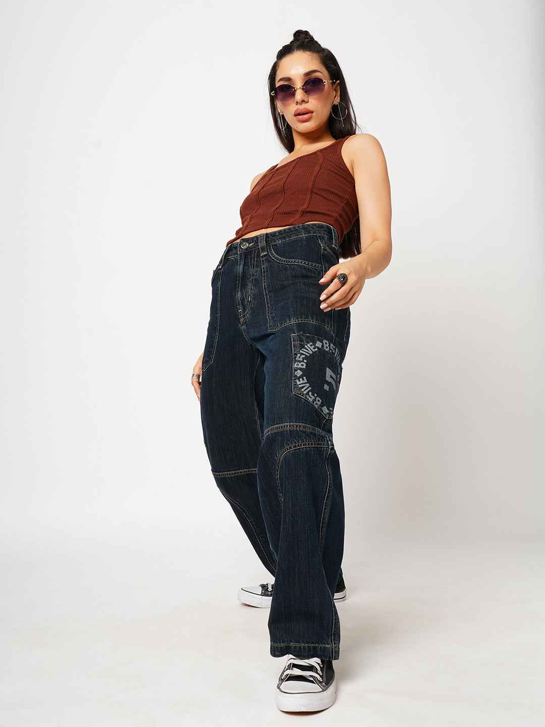 Bold Panel Dark Blue Women's Straight Fit