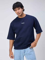 Blue Ribbed Men's Oversized T-shirt