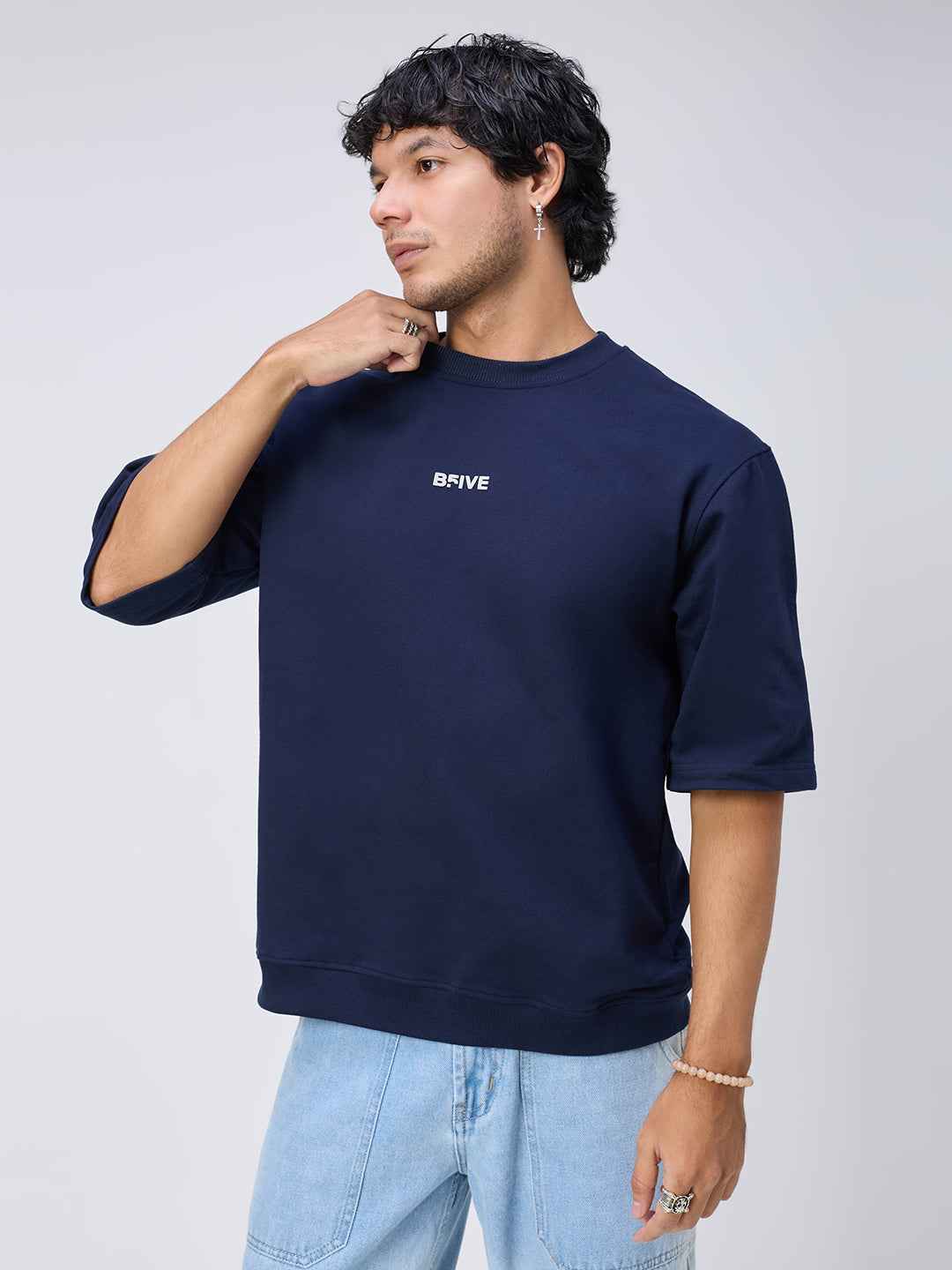 Blue Ribbed Men's Oversized T-shirt