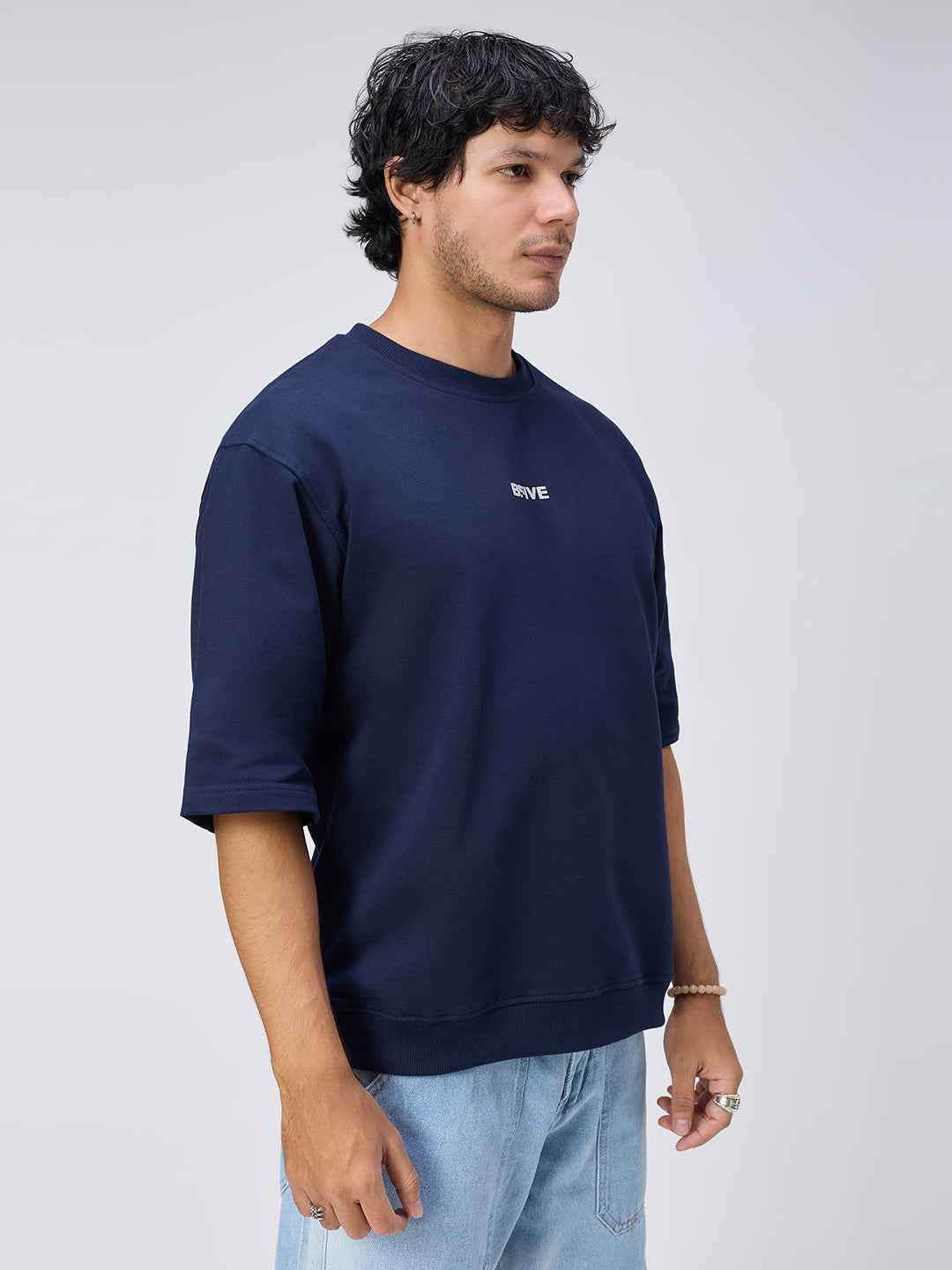 Blue Ribbed Men's Oversized T-shirt