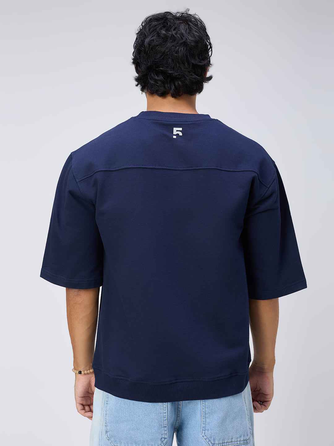 Blue Ribbed Men's Oversized T-shirt
