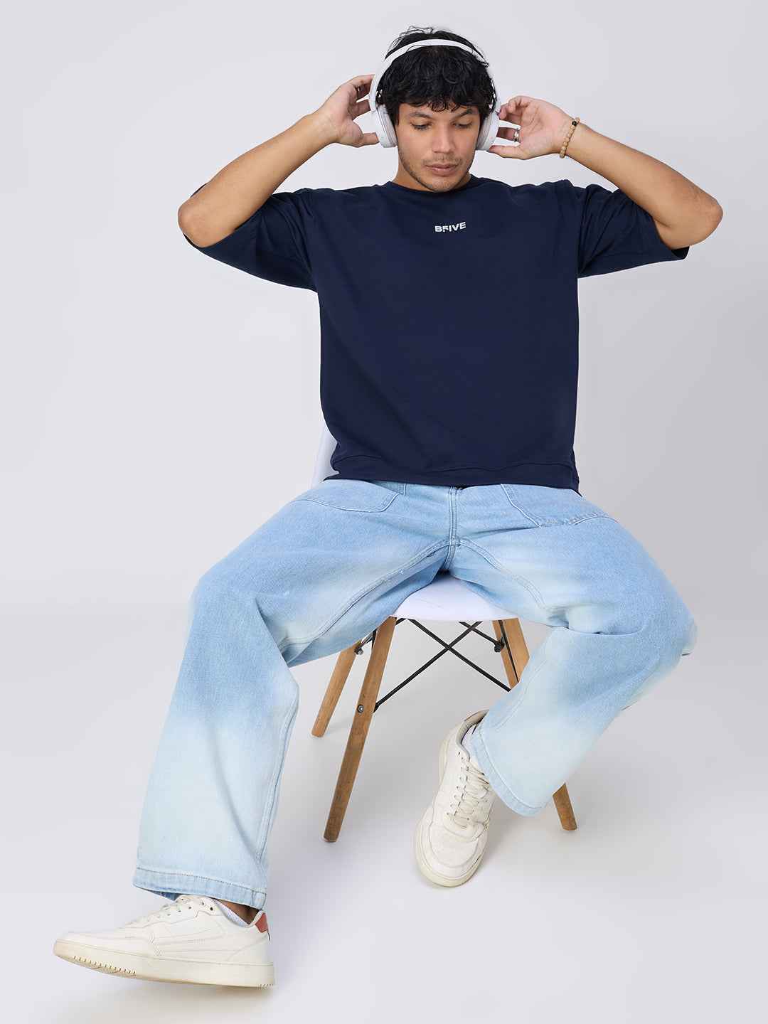 Blue Ribbed Men's Oversized T-shirt