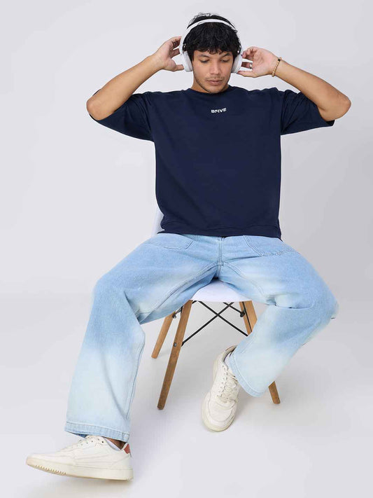 Blue Ribbed Men's Oversized T-shirt