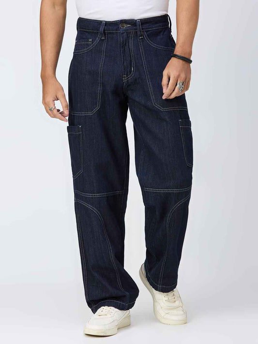 Raw Contrast Stitch Men's Straight Fit Jeans