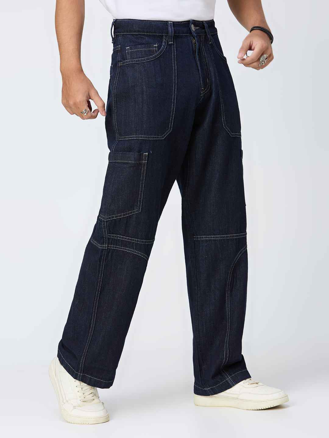 Raw Contrast Stitch Men's Straight Fit Jeans