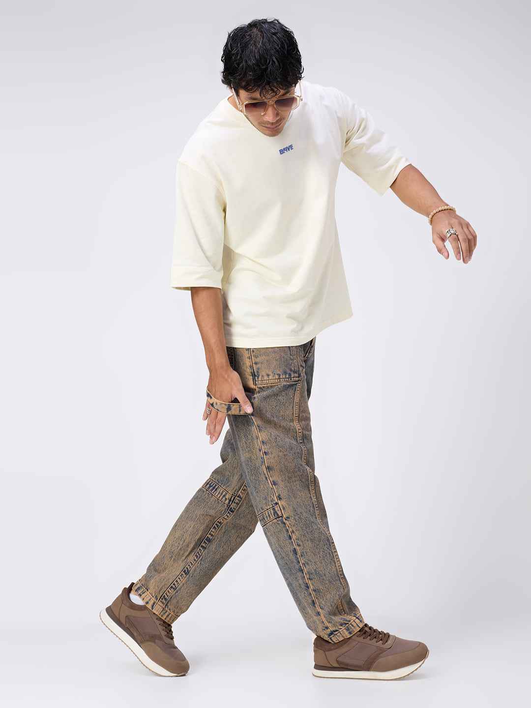 Rusted Earth-Tone Washed Utility Jeans