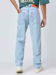 Ice Blue Stitched Detail Relaxed Fit Denim