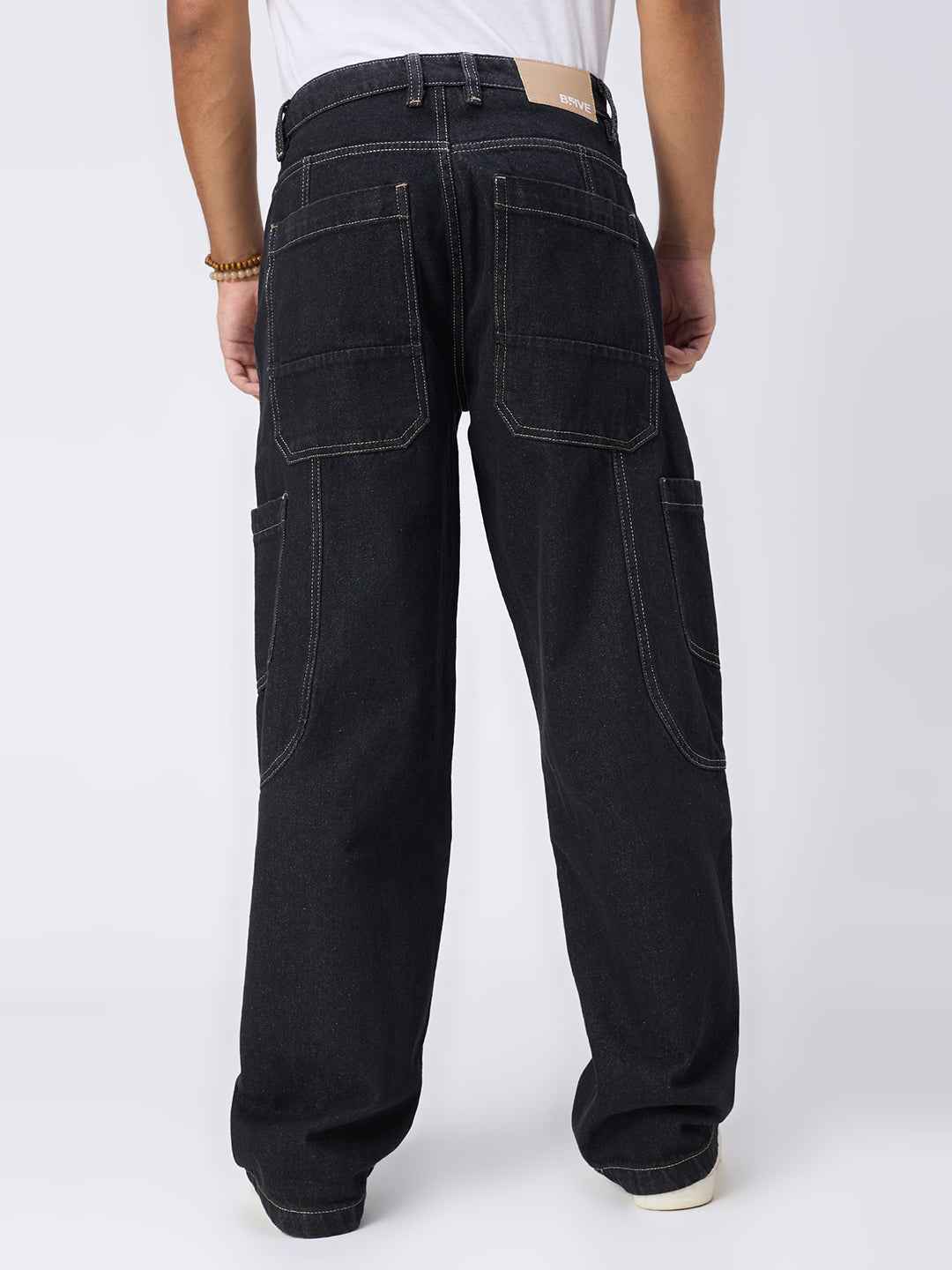 Dark Indigo Contrast Stitch Cargo Jeans