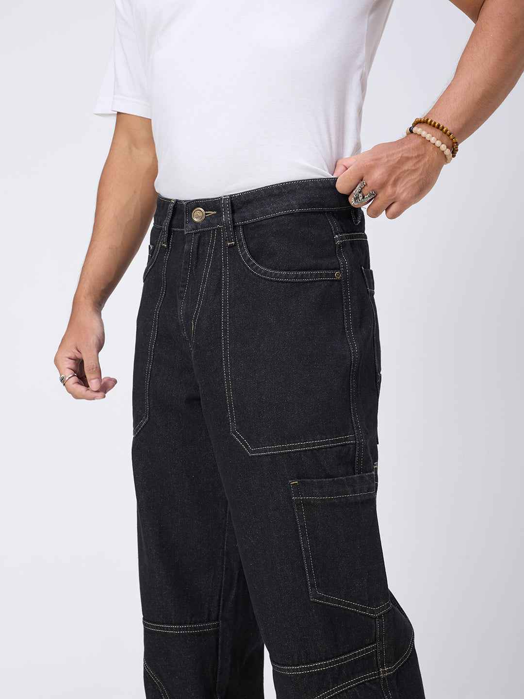 Dark Indigo Contrast Stitch Cargo Jeans