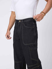 Dark Indigo Contrast Stitch Cargo Jeans