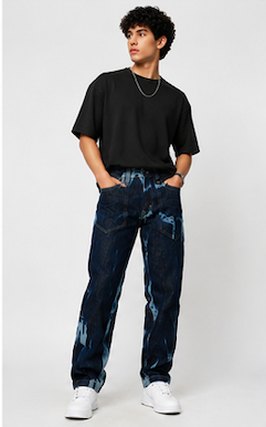 Lighting Blue Hand Tie Dye Mens Baggy Fit Jeans