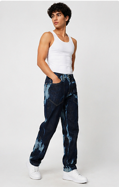Lighting Blue Hand Tie Dye Mens Baggy Fit Jeans