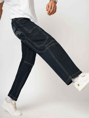 Bold Panel Dark Blue Men's Straight Fit