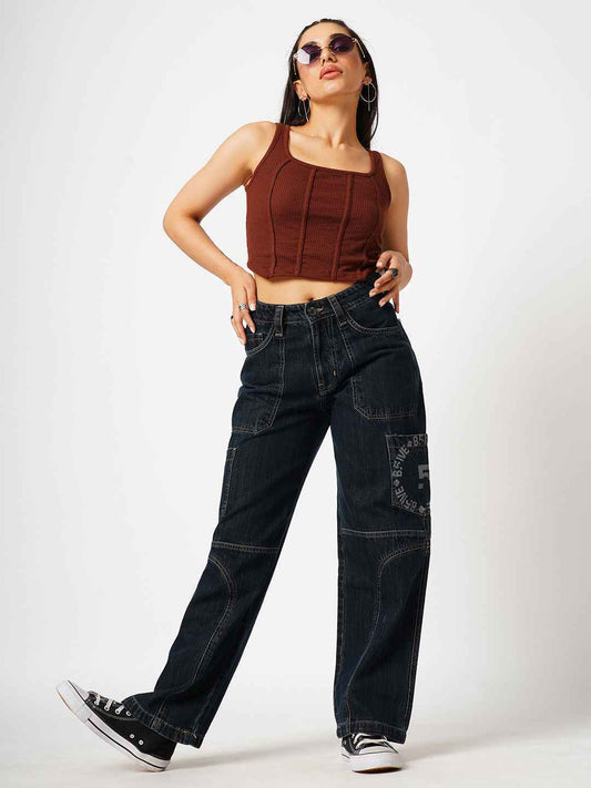 Bold Panel Dark Blue Women's Straight Fit