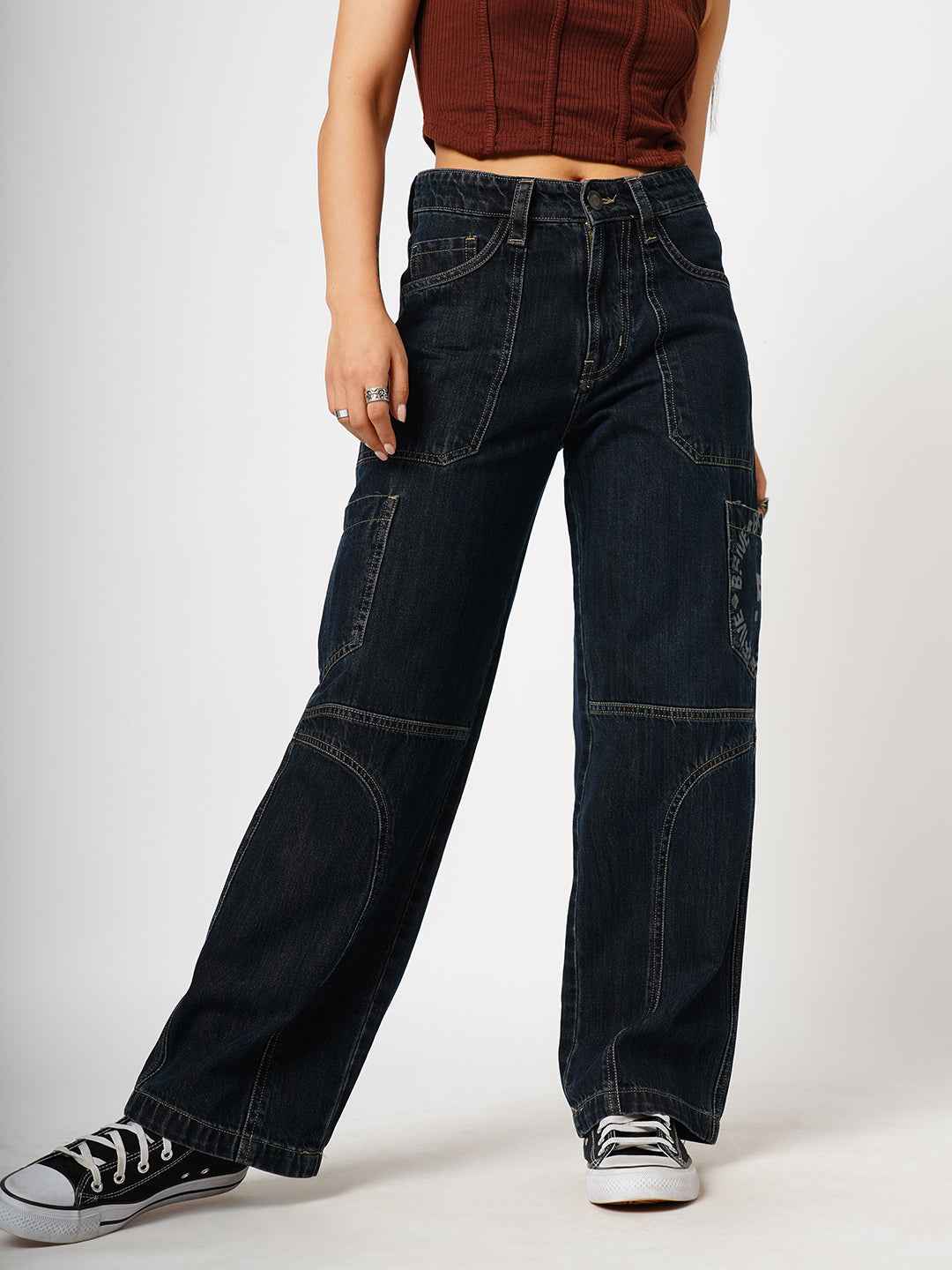 Bold Panel Dark Blue Women's Straight Fit