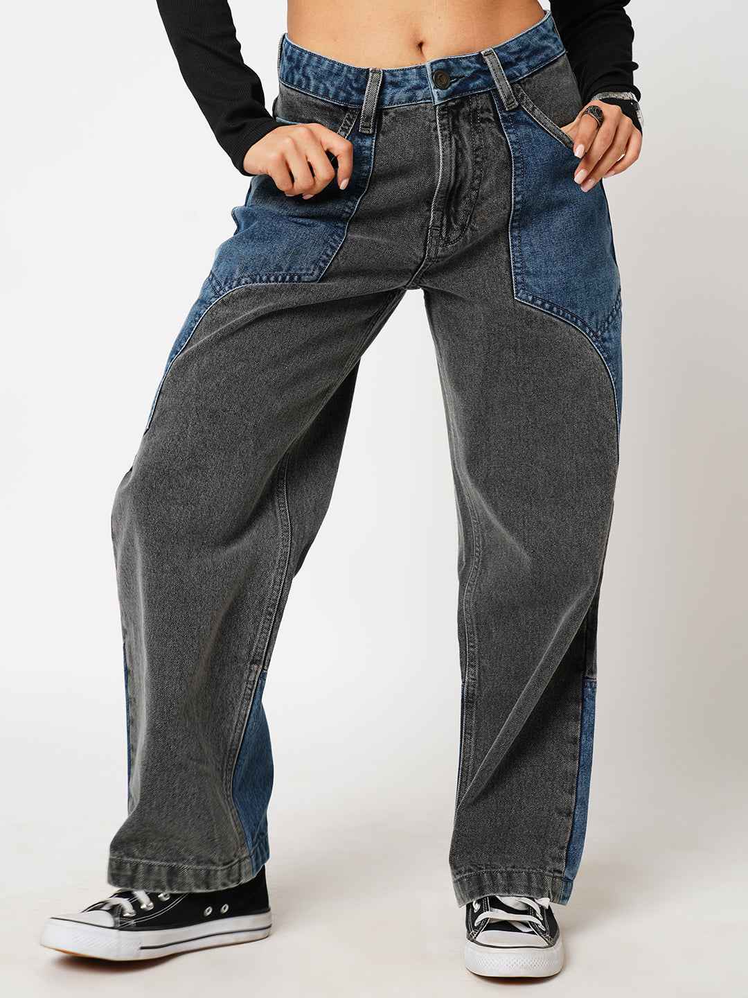 Mix & Match Blue & Grey Women's Straight Fit
