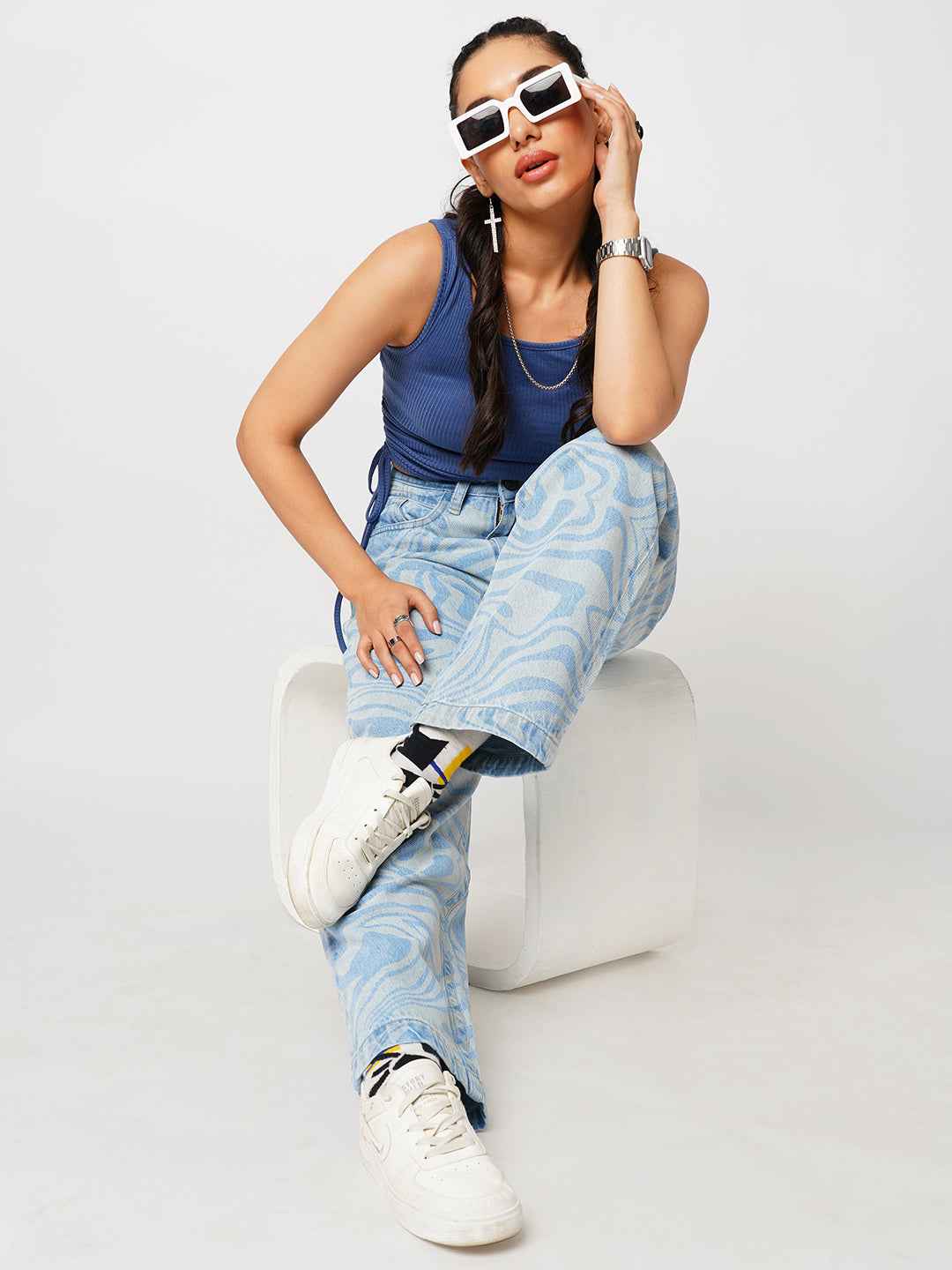 Psy-Swirl Blue Women's Straight Fit