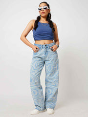 Psy-Swirl Blue Women's Straight Fit
