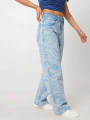 Psy-Swirl Blue Women's Straight Fit