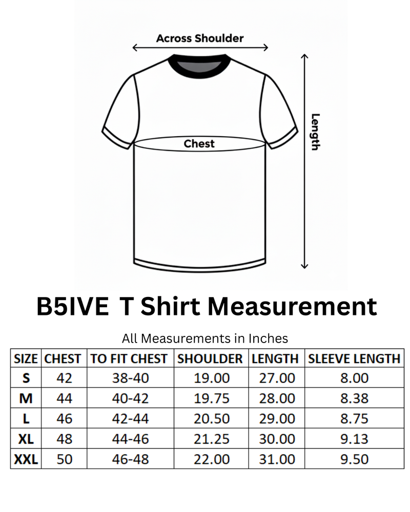 Size Chart for Mustard Pocket Men's Oversized T-shirt
