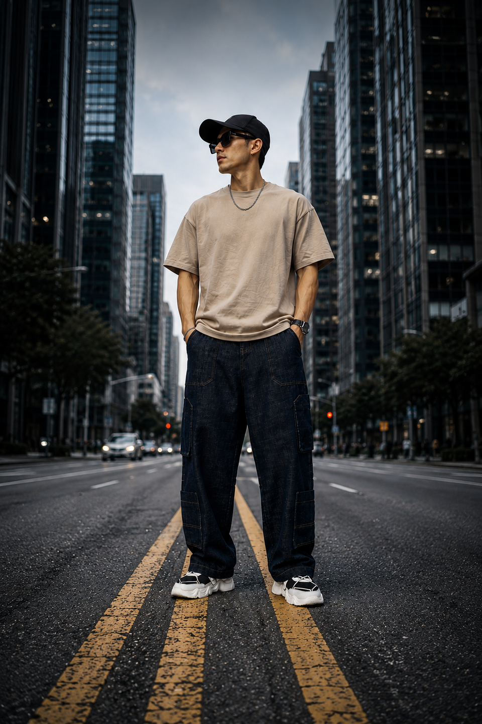 Raw Deep Blue Indigo Cargo Mens Baggy Fit Jeans