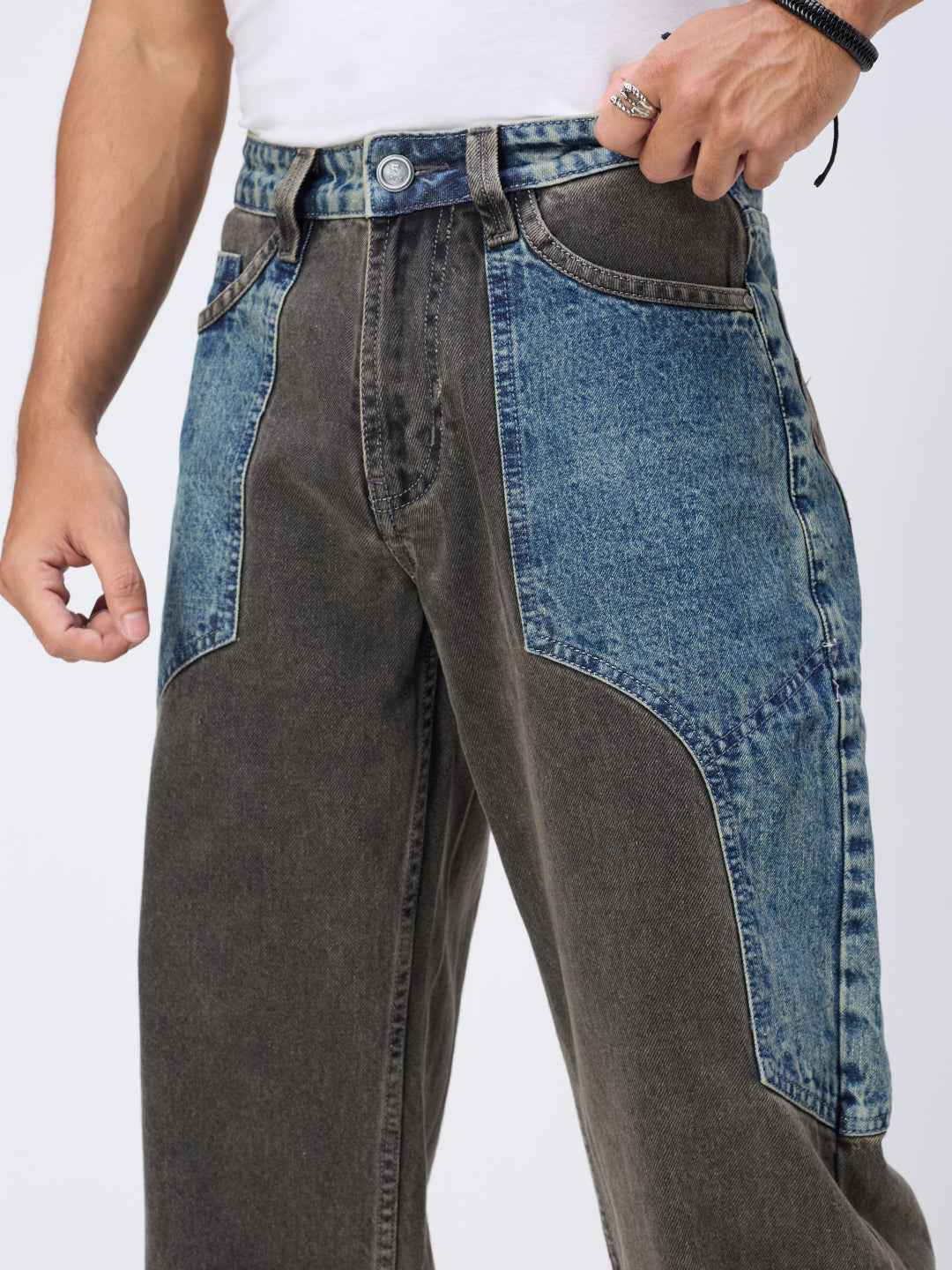 Dual Panel Mix Match Men's Straight Fit Jeans