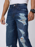 Deep Blue Distressed Men's Straight Fit Jeans