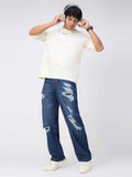 Deep Blue Distressed Men's Straight Fit Jeans