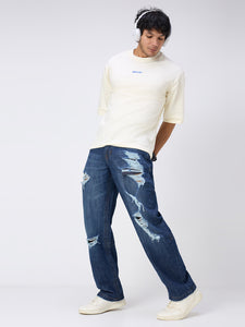 Deep Blue Distressed Men's Straight Fit Jeans