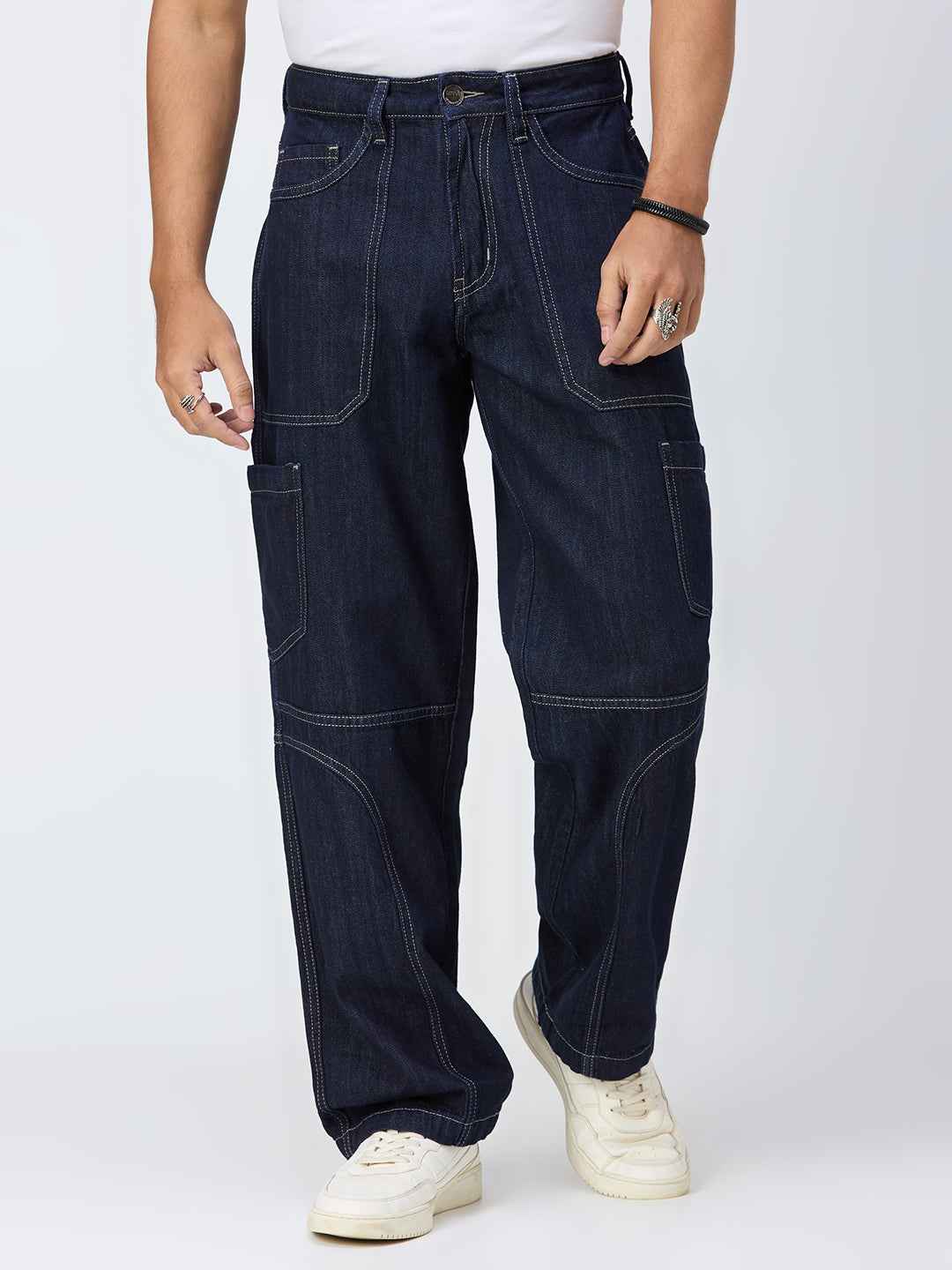 Raw Contrast Stitch Men's Straight Fit Jeans