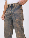 Rusted Earth-Tone Washed Utility Jeans