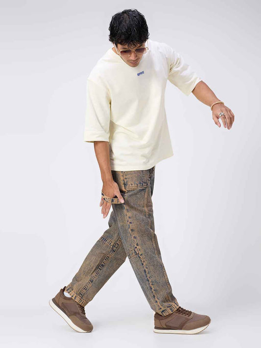 Rusted Earth-Tone Washed Utility Jeans
