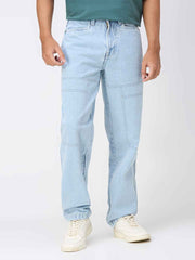 Ice Blue Stitched Detail Relaxed Fit Denim