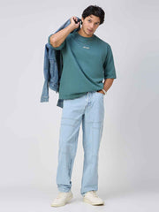 Ice Blue Stitched Detail Relaxed Fit Denim