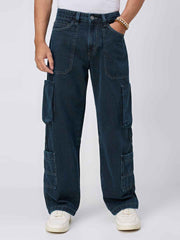 Midnight Indigo Cargo Men's Straight Fit Jeans