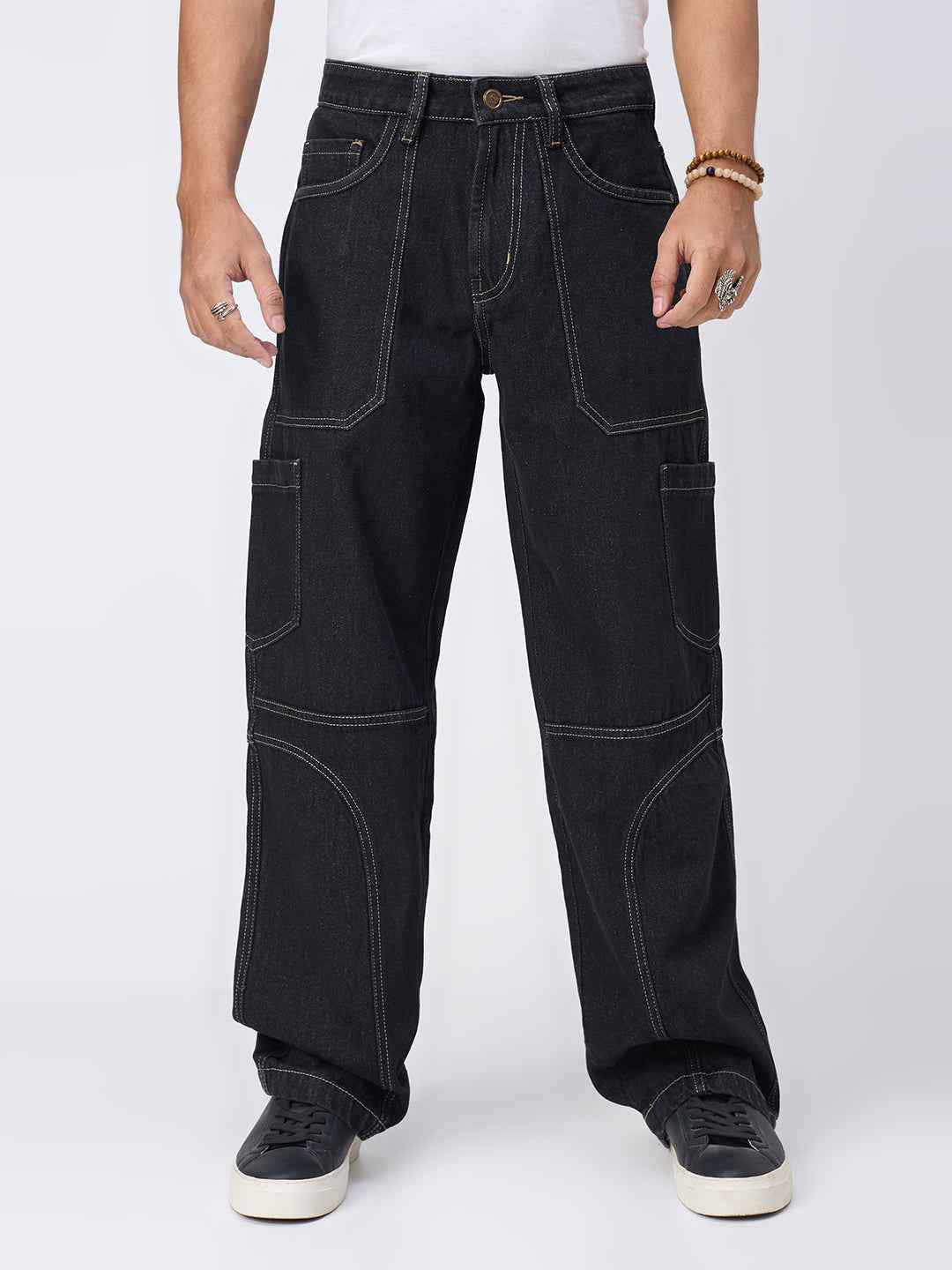 Dark Indigo Contrast Stitch Cargo Jeans