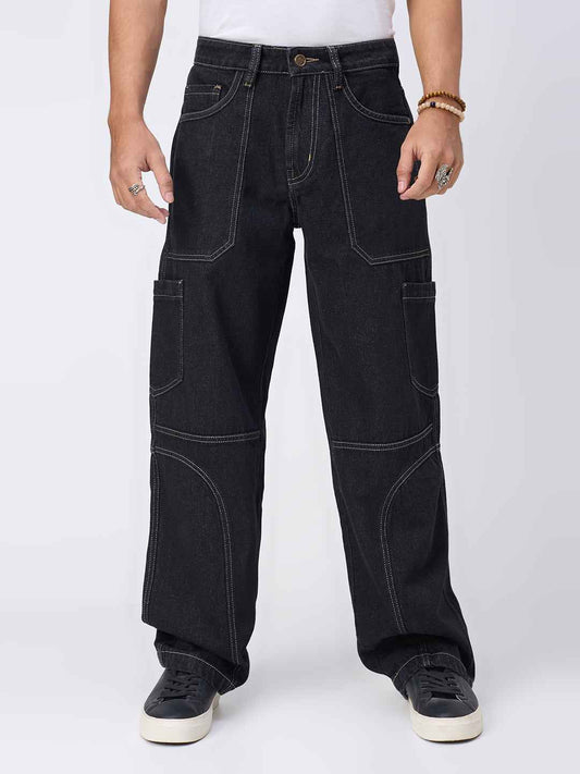 Dark Indigo Contrast Stitch Cargo Jeans