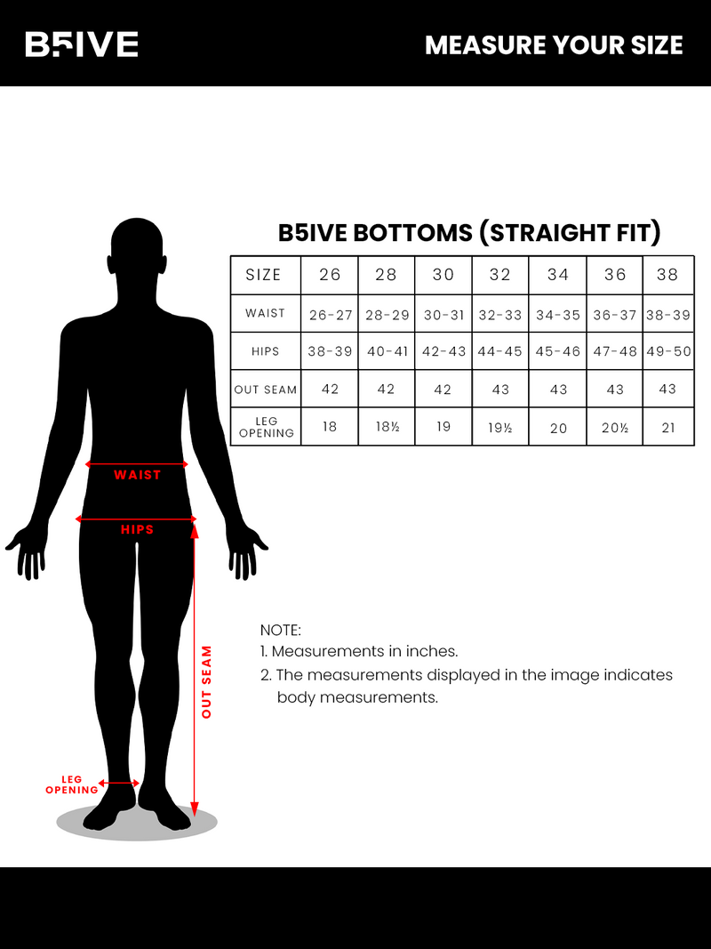 Size Chart for Black Rock Men's Straight Fit