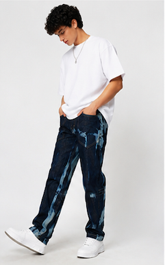 Lighting Blue Hand Tie Dye Mens Baggy Fit Jeans