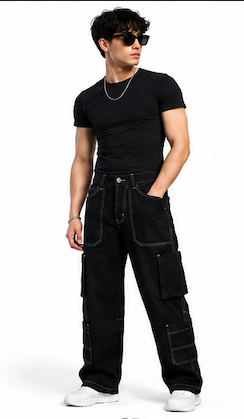 Original Black Cargo Men's Straight Fit Jeans
