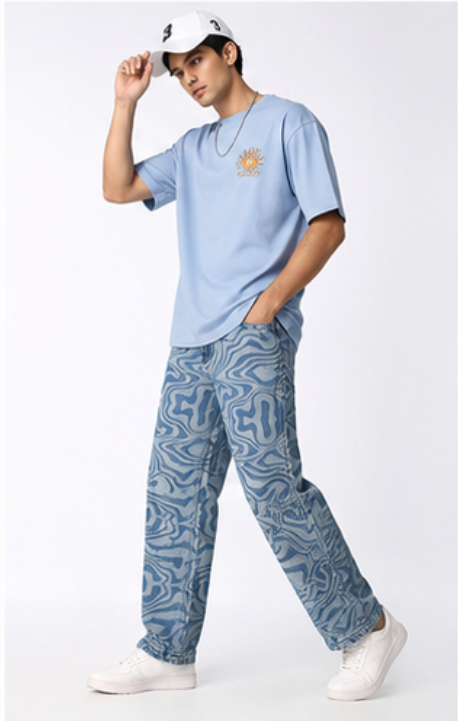 PSY-SWIRL Mid Blue Mens Straight Fit Jeans