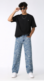 PSY-SWIRL Mid Blue Mens Straight Fit Jeans