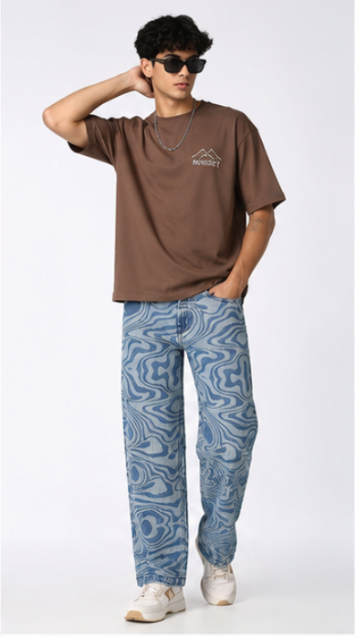 PSY-SWIRL Mid Blue Mens Straight Fit Jeans