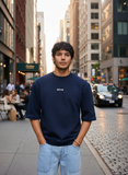 Blue Ribbed Men's Oversized T-shirt
