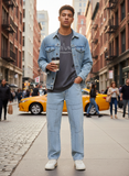 Ice Blue Contrast Stitch Men's Baggy Fit Jeans