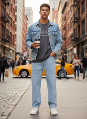 Ice Blue Contrast Stitch Men's Baggy Fit Jeans