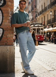 Ice Blue Contrast Stitch Men's Baggy Fit Jeans