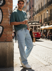 Ice Blue Contrast Stitch Men's Baggy Fit Jeans